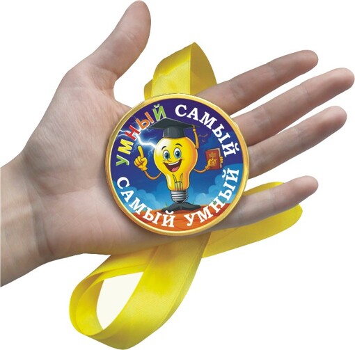 Шоколадная медаль на ленте Самый умный (лента желтая)